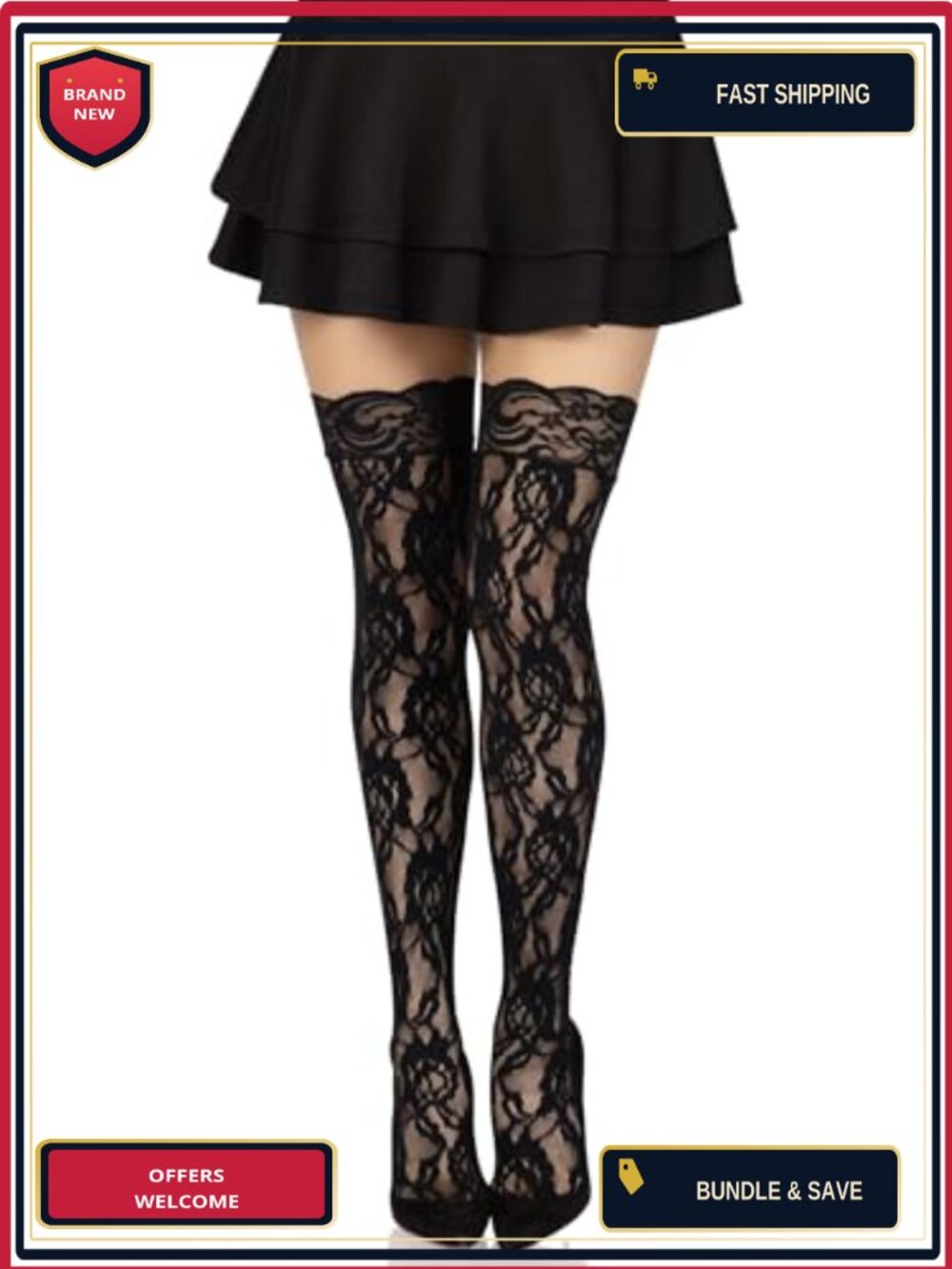 Leg Avenue Lace Thigh Highs Nylon Hosiery Lace Top